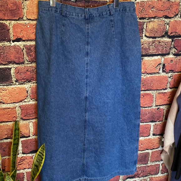 Vintage Tanjay A-Line Button Up Midi Flowy Jean Denim Skirt with Pockets Size L - Picture 7 of 11